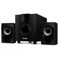 SVEN MS-107 Black,  2.1 / 5W + 2x2.5W RMS, master volume control and bass, all wooden, (sub.4- + satl.3-)